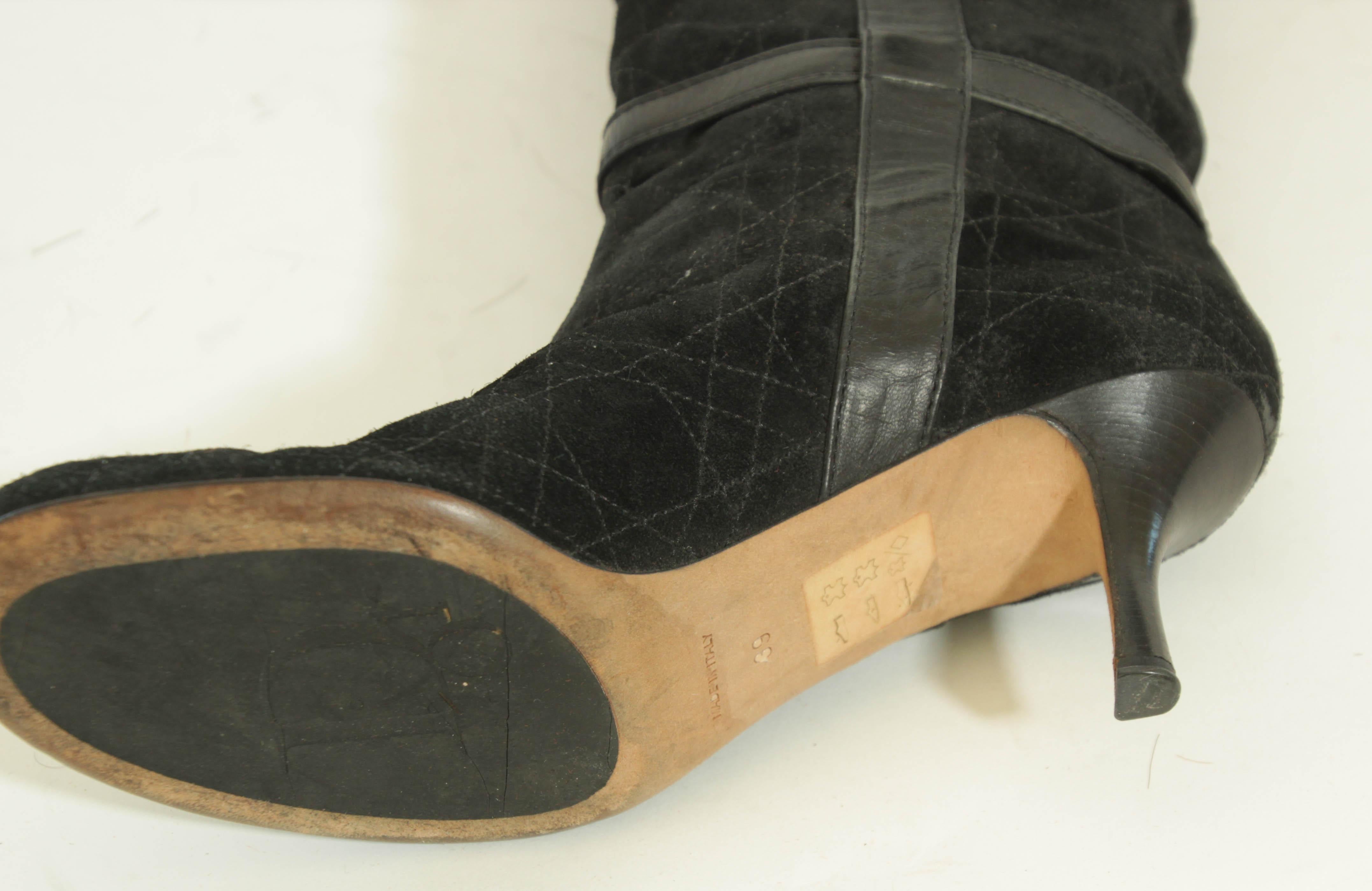 Christian Dior - Bottes à genoux en daim noir à motif de cannage - Taille EU 39 en vente 12