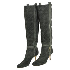 Christian Dior Cannage Pattern Black Suede Knee Boots Size EU 39