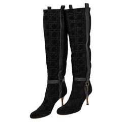 Christian Dior Cannage Pattern Black Suede Knee Boots Size EU 39