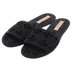 Christian Dior Cannage Velour Slide Sandal Black
