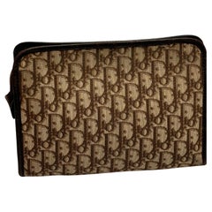 Christian Dior Canvas and Leather Clutch W/Trotter Pattern in Brown/Beige