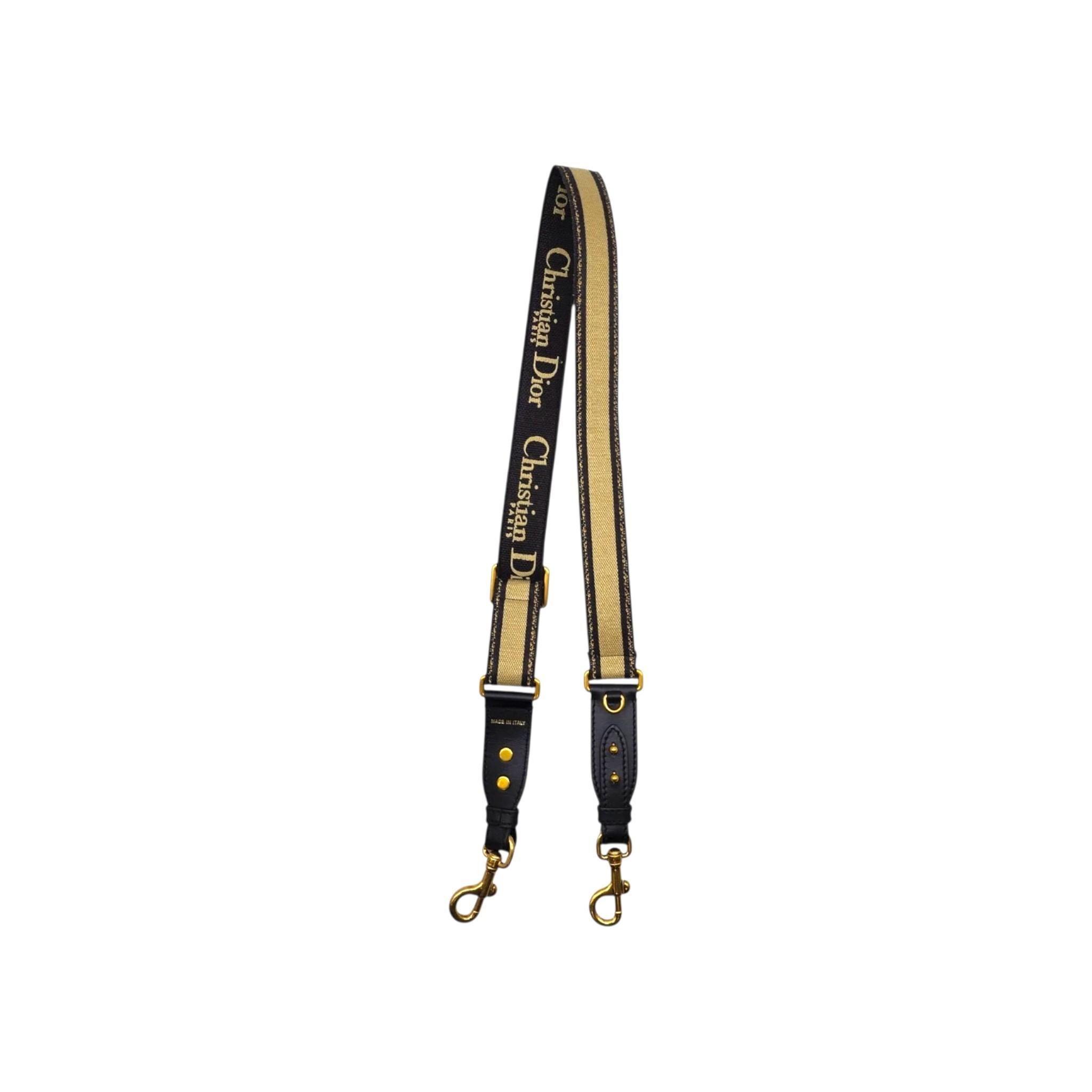 Christian Dior Canvas and Leather Logo Embroidered Shoulder Strap
