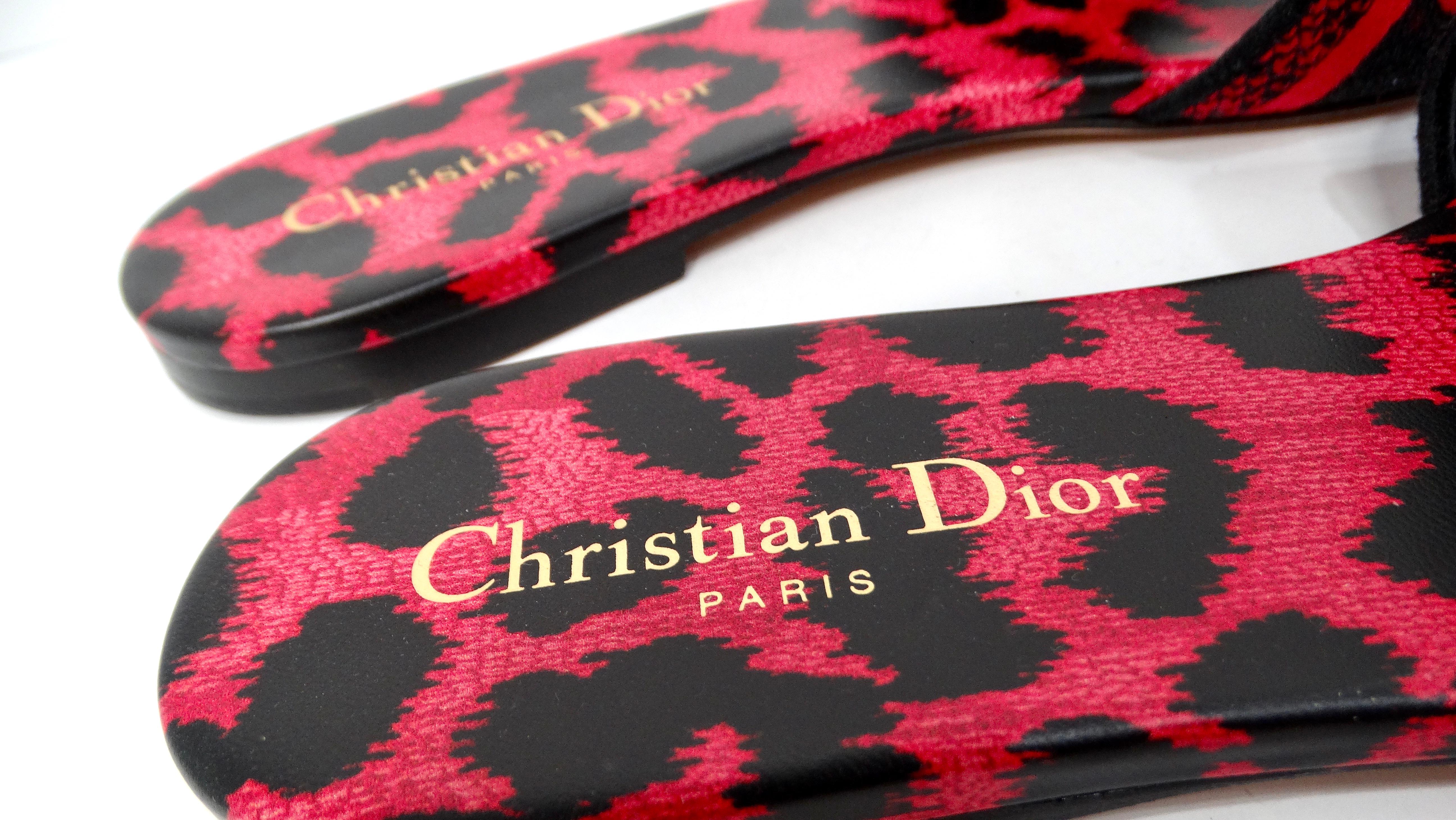 Christian Dior Canvas Berry Animal Print Slides Bon état - En vente à Scottsdale, AZ
