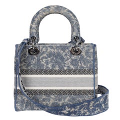 Christian Dior Canvas Embroidered Brocart Medium Lady D Bag
