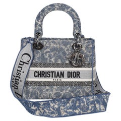Christian Dior Canvas Embroidered Brocart Medium Lady D Bag