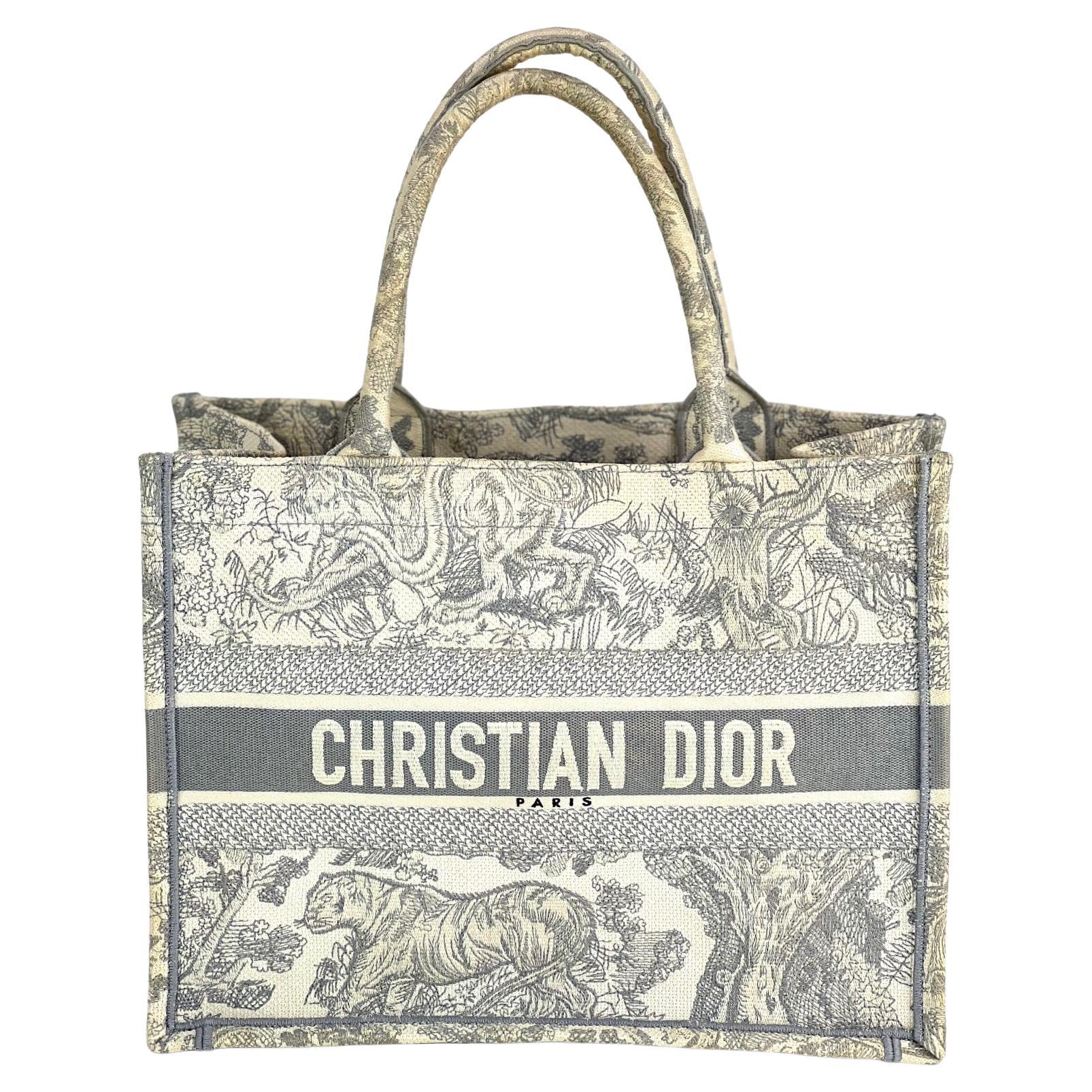 CHRISTIAN DIOR Bestickte Medium Dioriviera Graue Tragetasche aus Segeltuch im Angebot