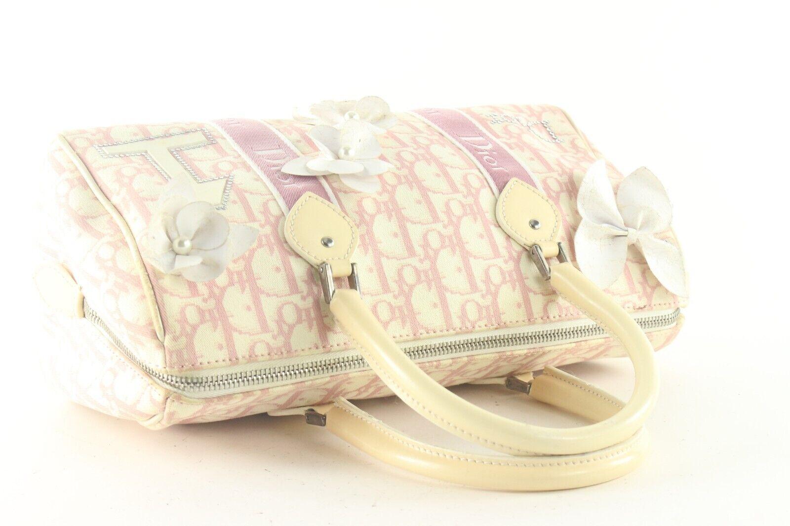 Christian Dior Canvas Girly Chic Pink Trotter Boston Bag 1D83K 5