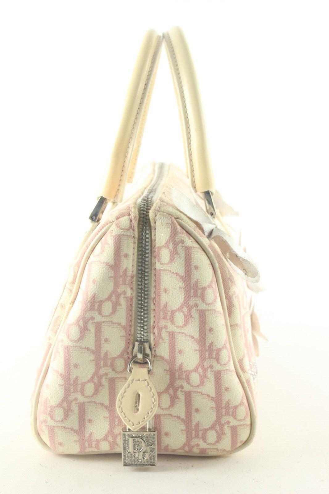 Christian Dior Canvas Girly Chic Pink Trotter Boston Bag 1D83K 7