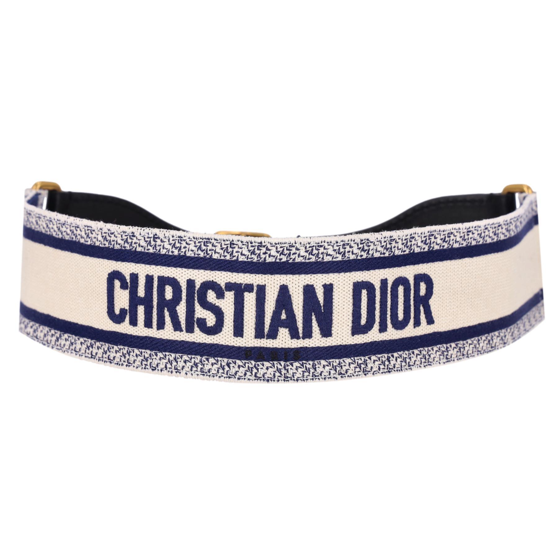 Nero Cintura ricamata in tela e pelle di Christian Dior in vendita