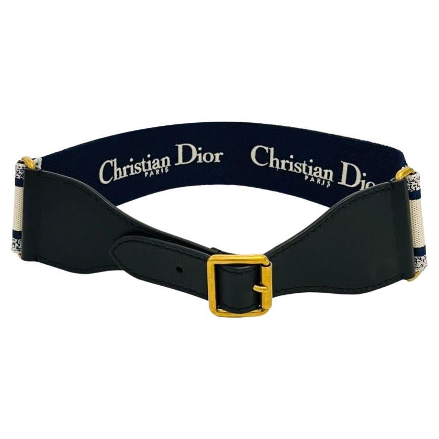 Christian Dior Canvas & Leather Embroidered Belt For Sale
