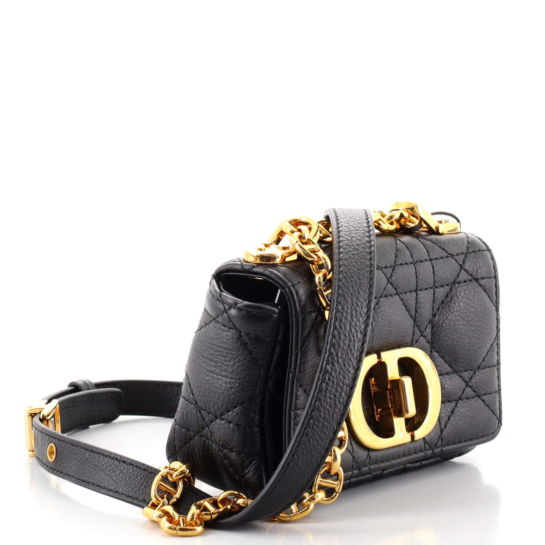 Black Christian Dior Caro Bag Cannage Quilt Calfskin Micro