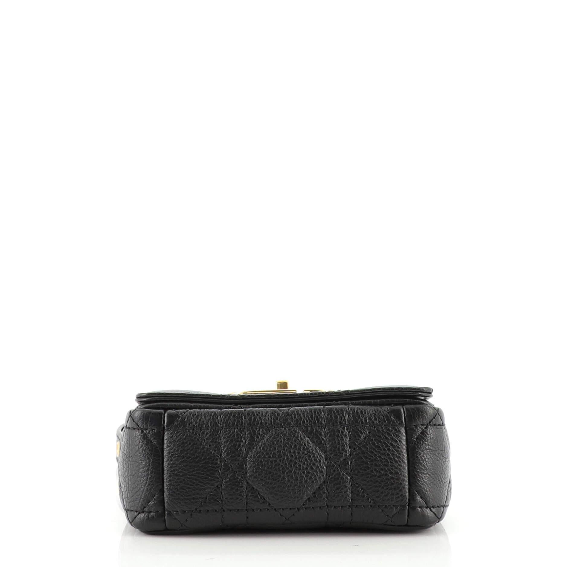 Black Christian Dior Caro Bag Cannage Quilt Calfskin Micro