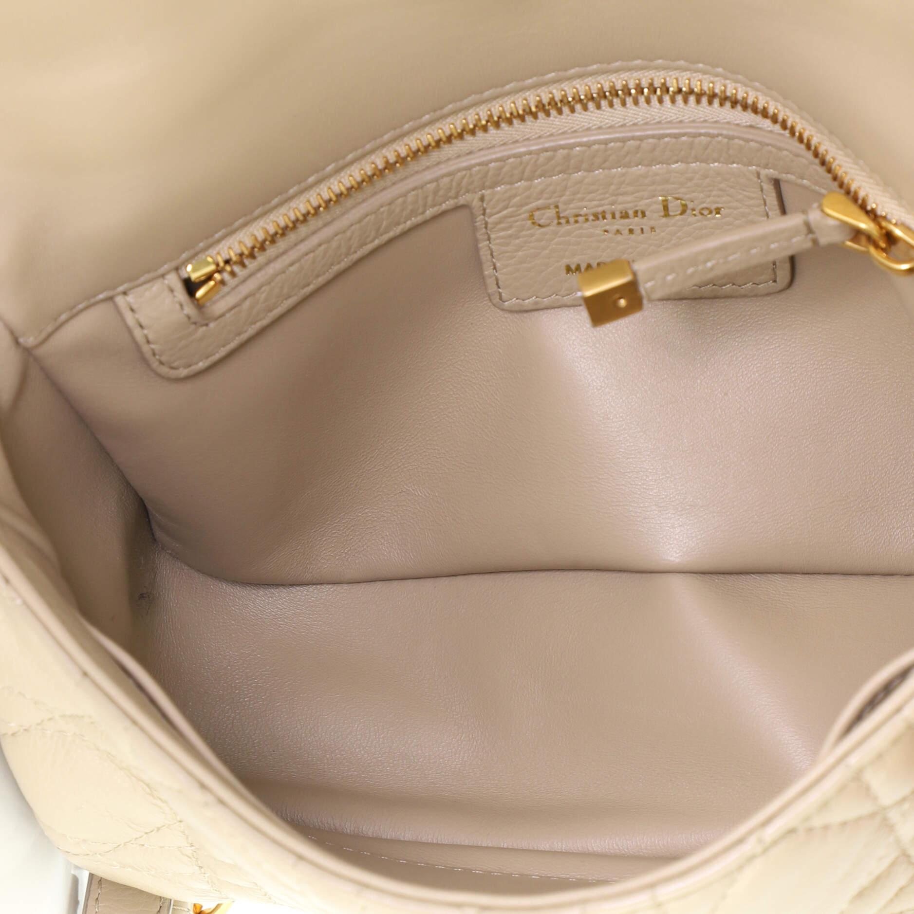 Beige Christian Dior Caro Bag Cannage Quilt Calfskin Small