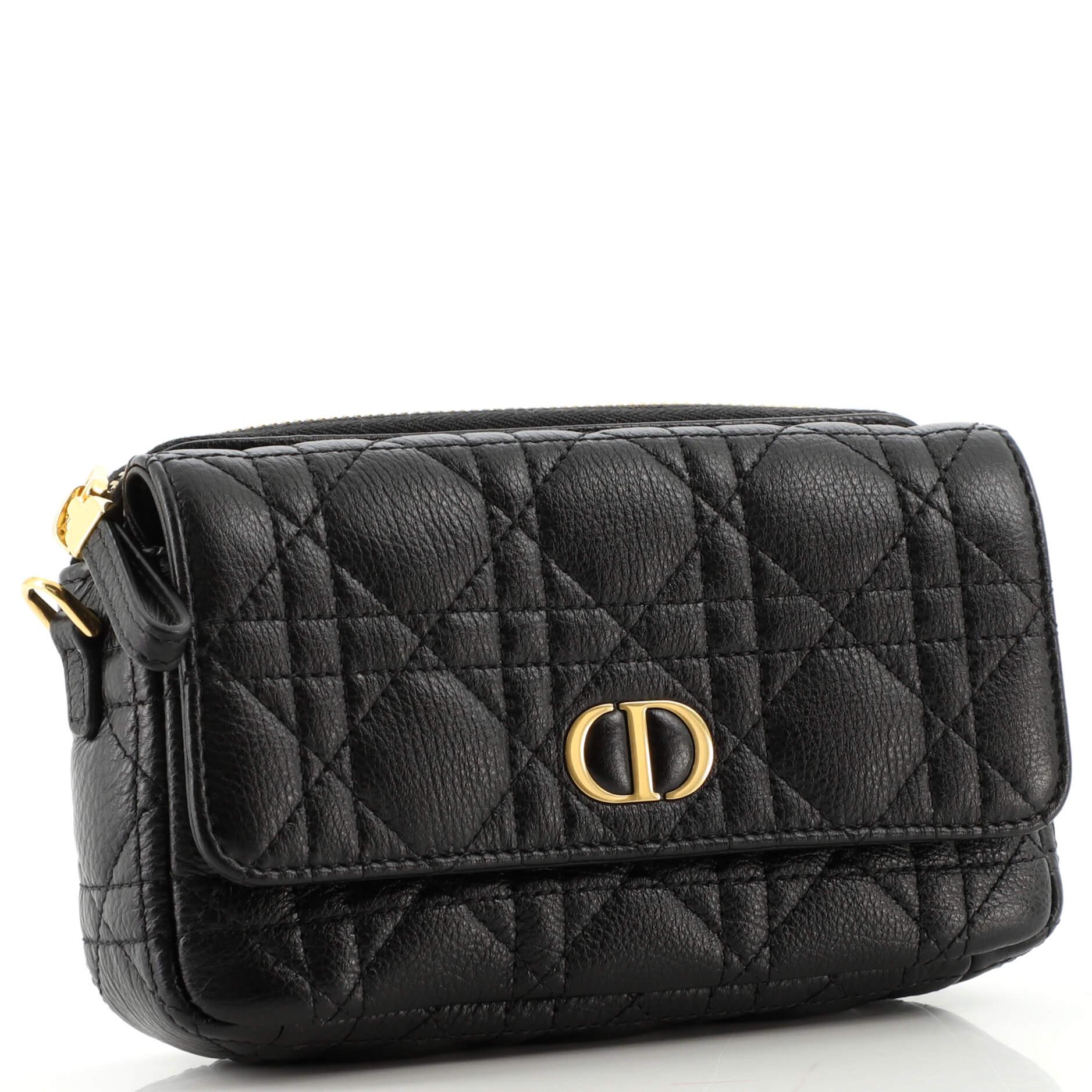 Christian Dior Caro Flap Double Pouch Crossbody Bag Cannage Quilt Calfskin In Good Condition In NY, NY