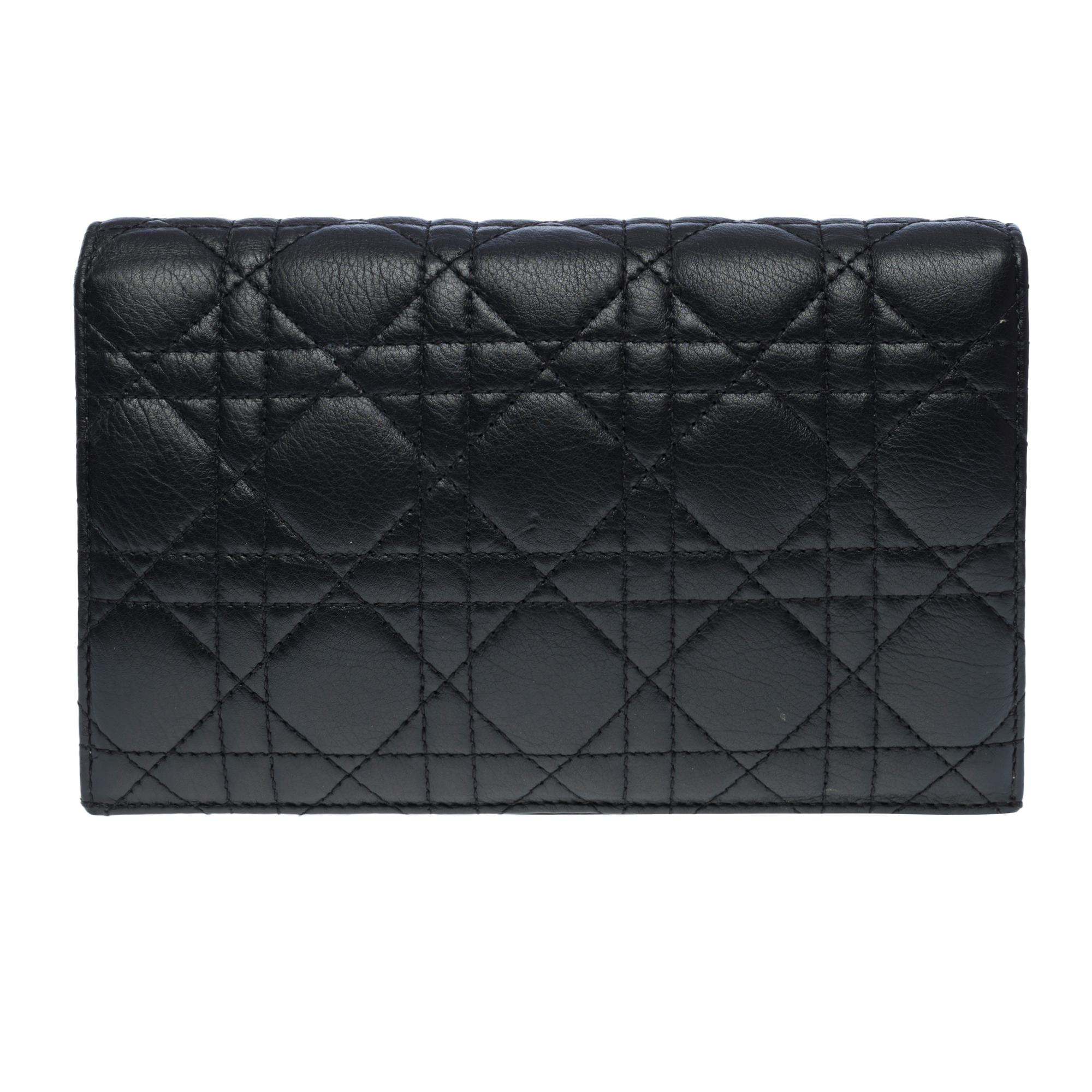 Christian Dior Caro long Wallet in black cannage leather, GHW In Good Condition For Sale In Paris, IDF