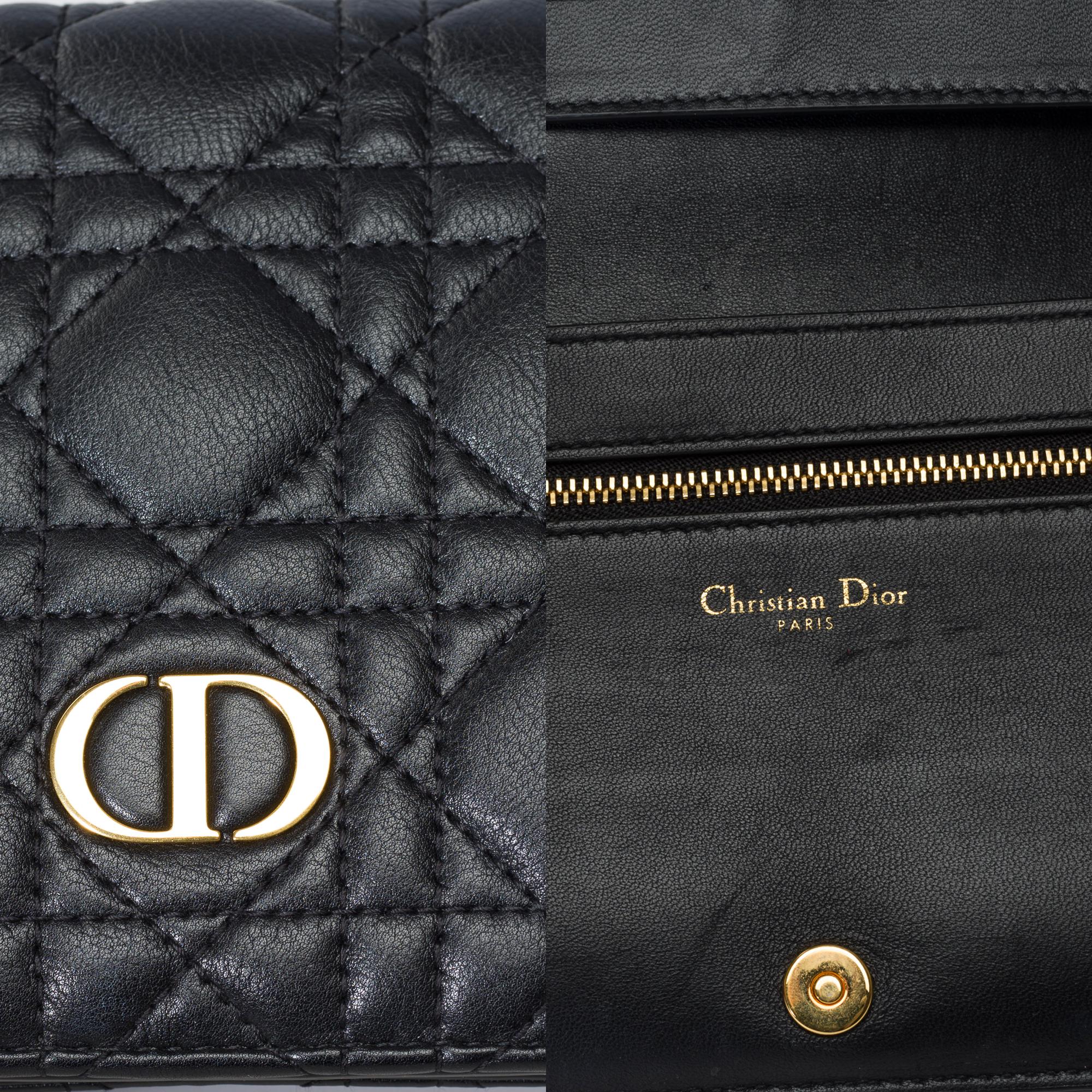 Portefeuille long Christian Dior Caro en cuir cannage noir, GHW en vente 3