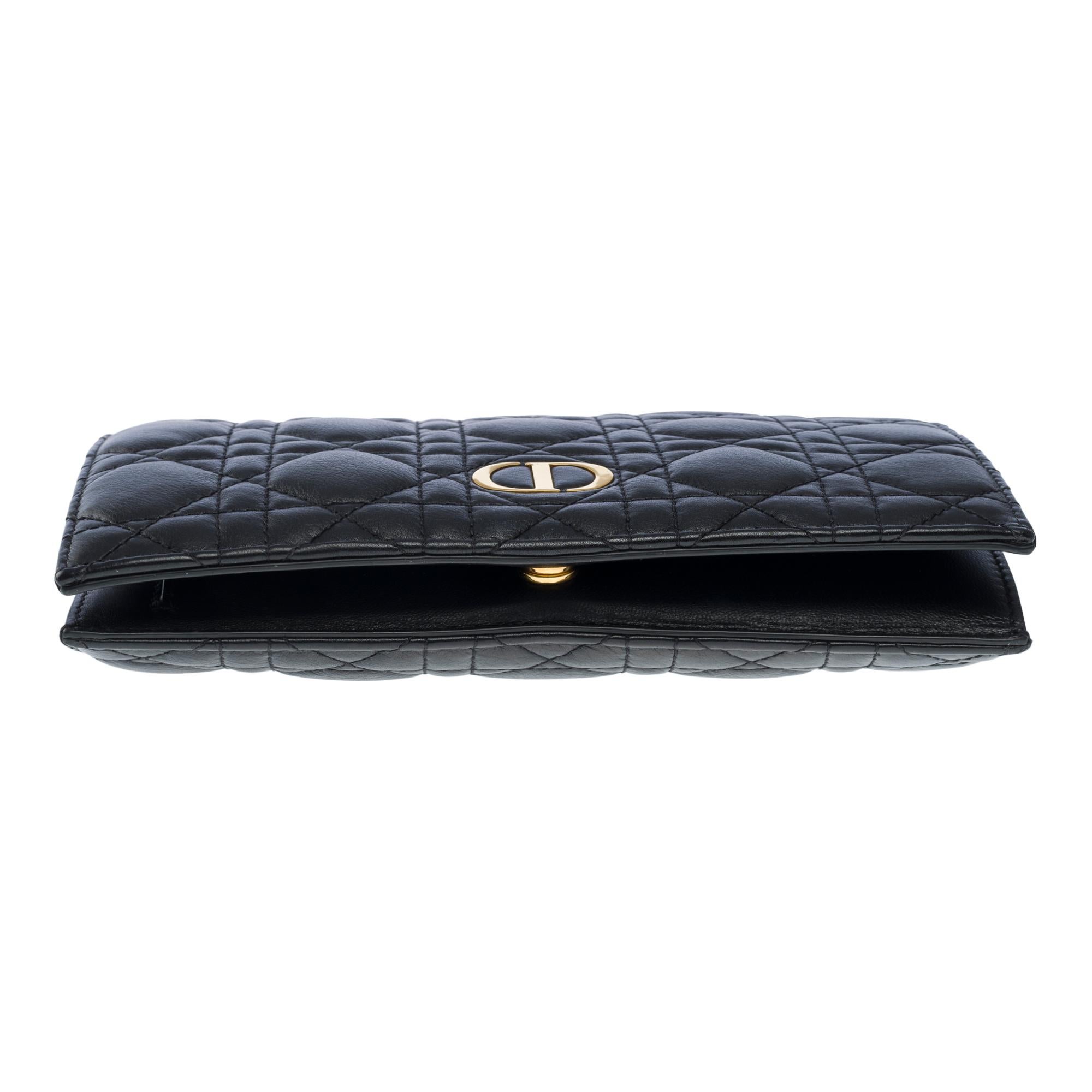 Portefeuille long Christian Dior Caro en cuir cannage noir, GHW en vente 5