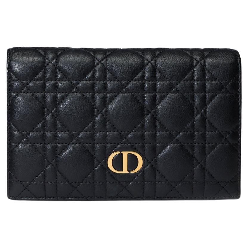 Christian Dior Caro long Wallet in black cannage leather, GHW For Sale