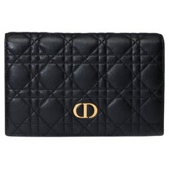 Used Christian Dior Caro long Wallet in black cannage leather, GHW