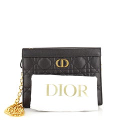 Christian Dior Caro Zipped Pouch With Chain Leather