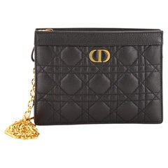 Christian Dior Caro Zipped Pouch With Chain Leather