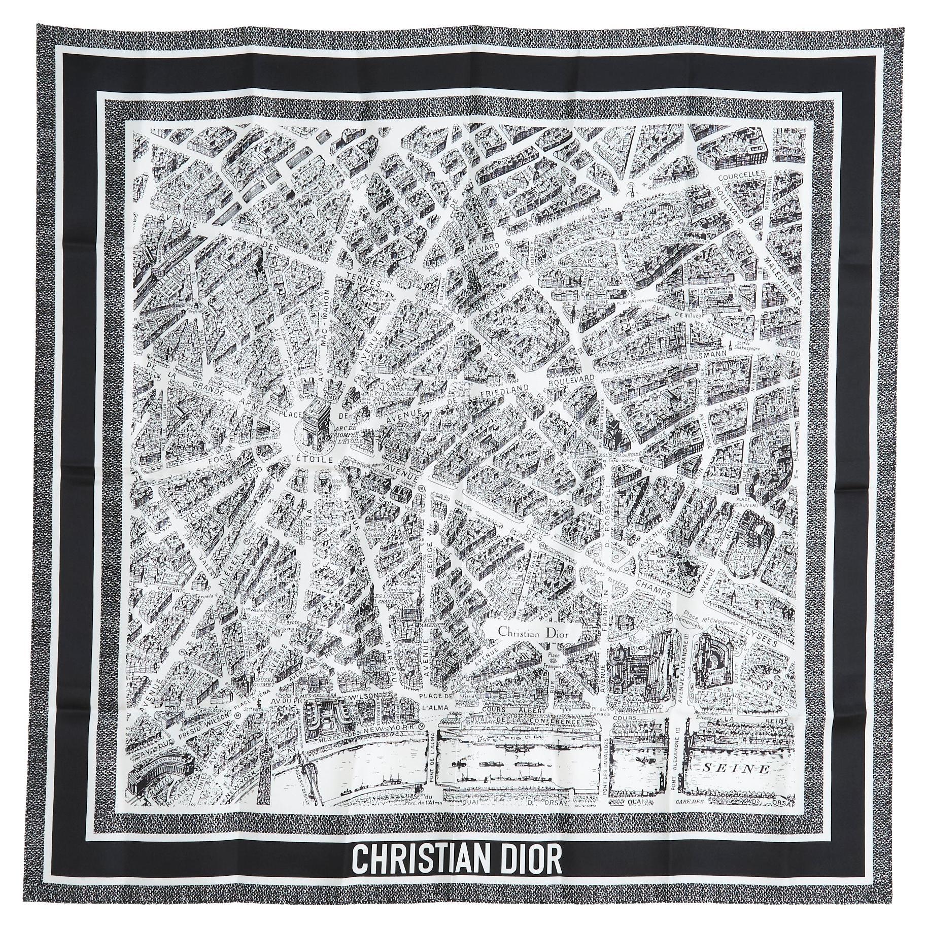 Christian Dior Carre Plan de Paris Soie Iconic White Navy Silk Twill Sciarpa NIB in vendita