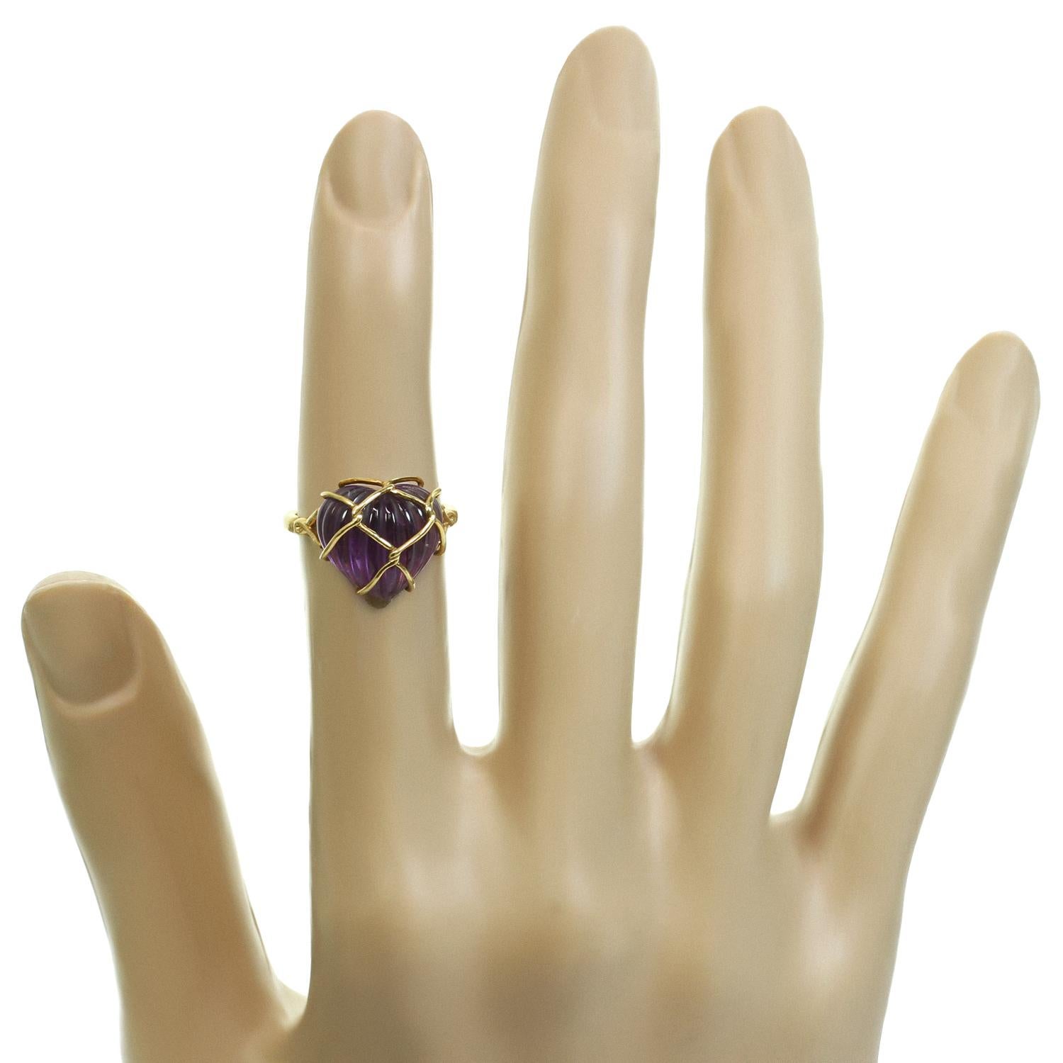 Heart Cut Christian Dior Carved Amethyst Heart Yellow Gold Ring