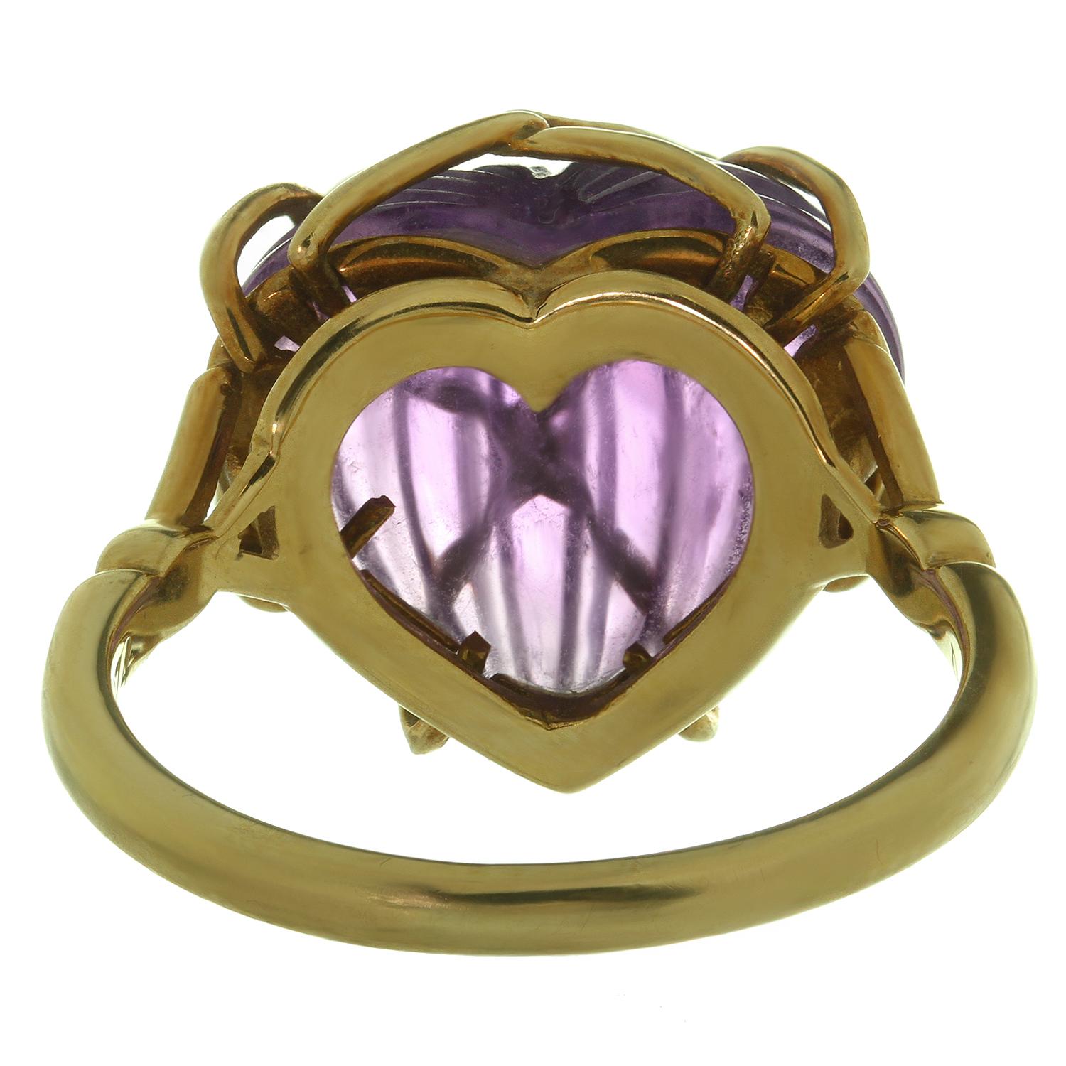 Christian Dior Carved Amethyst Heart Yellow Gold Ring 2
