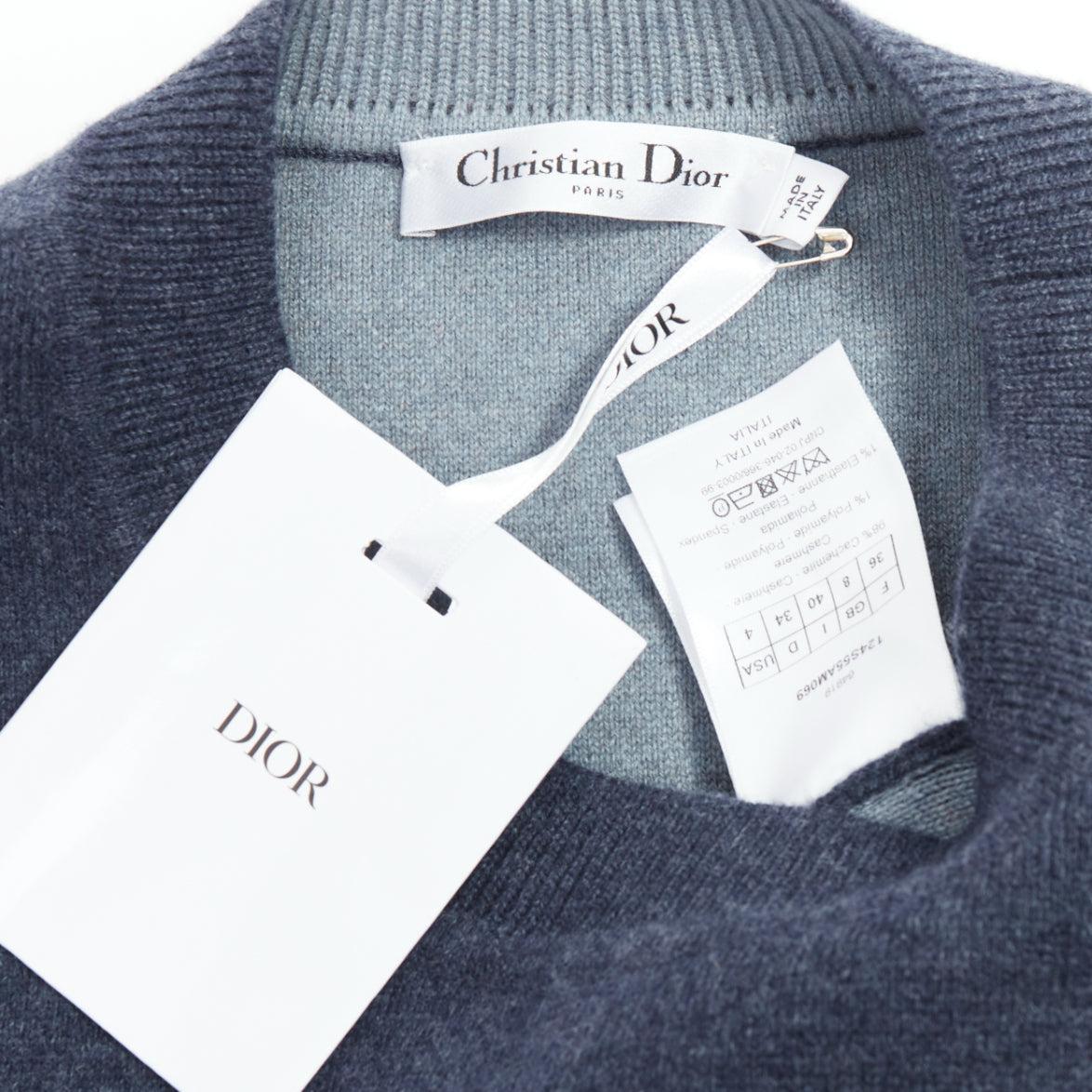 CHRISTIAN DIOR cashmere blend grey blue J'adior 8 boxy sweater FR36 S 3