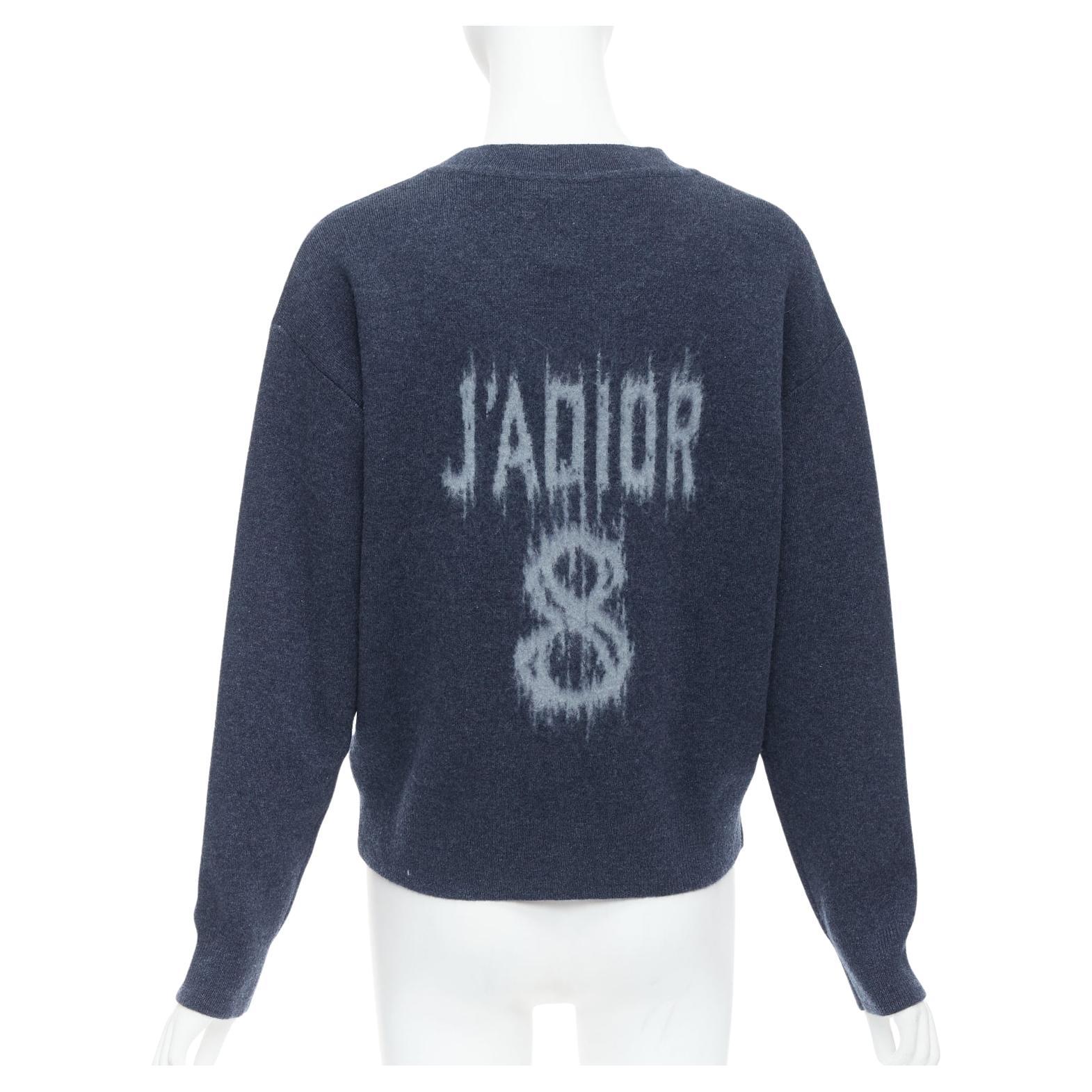 CHRISTIAN DIOR J'adior 8 kastenförmiger Pullover aus Kaschmirmischung in Grau und Blau FR36 S