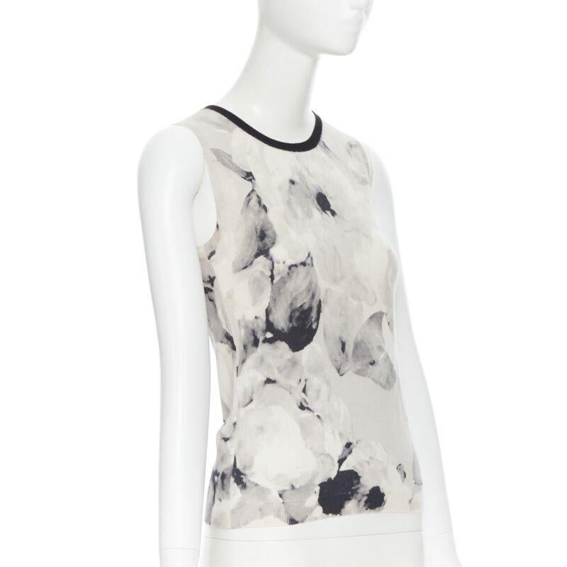 CHRISTIAN DIOR cashmere silk knit floral print sleeveless vest sweater top FR36 In Good Condition In Hong Kong, NT