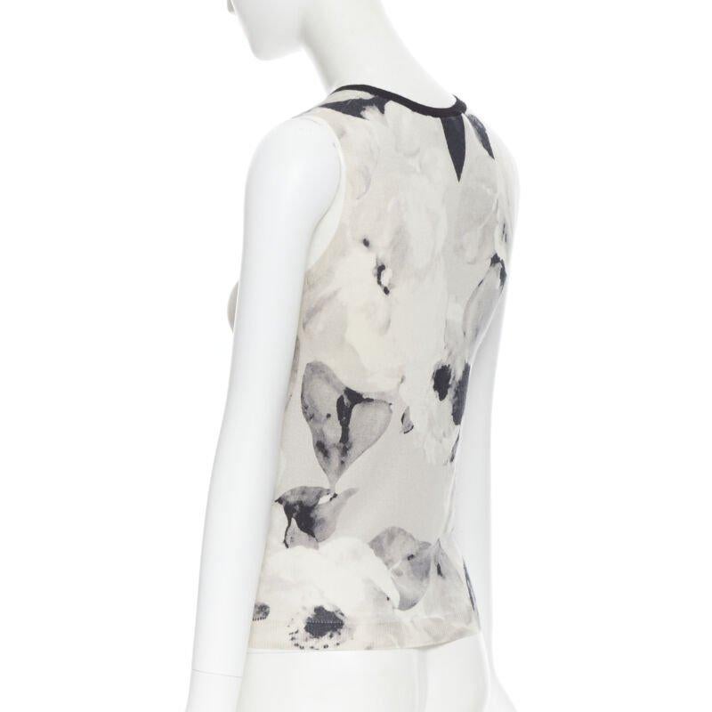 CHRISTIAN DIOR cashmere silk knit floral print sleeveless vest sweater top FR36 2