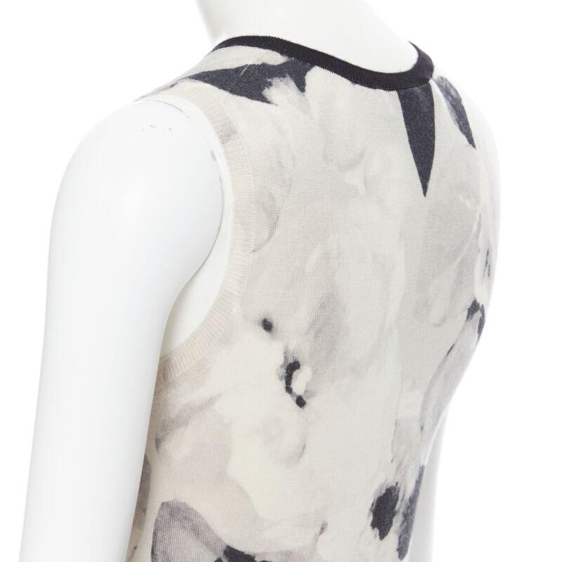 CHRISTIAN DIOR cashmere silk knit floral print sleeveless vest sweater top FR36 3