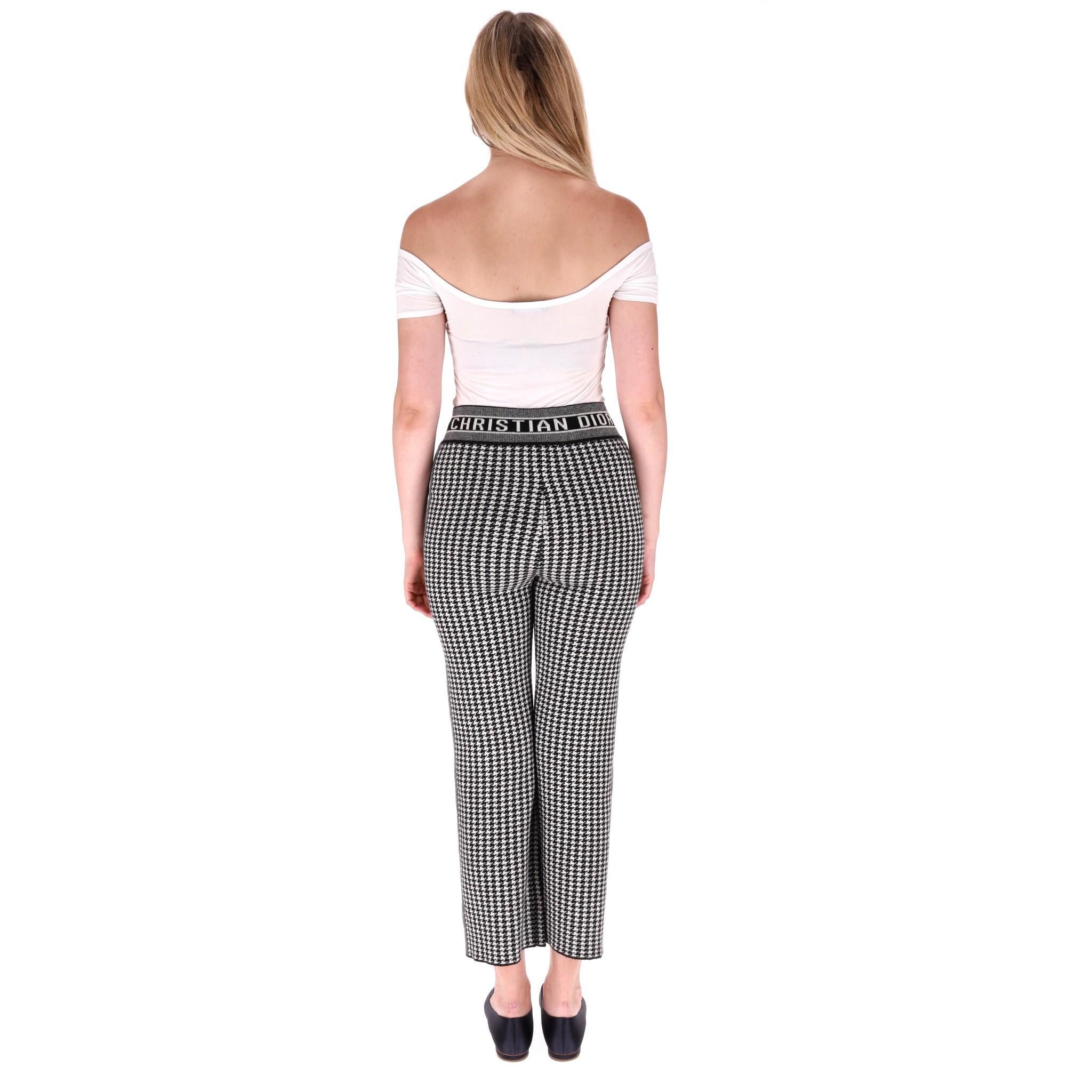 Christian Dior Cashmere & Wool Houndstooth Trousers With Logo Waistband In Excellent Condition In London, GB