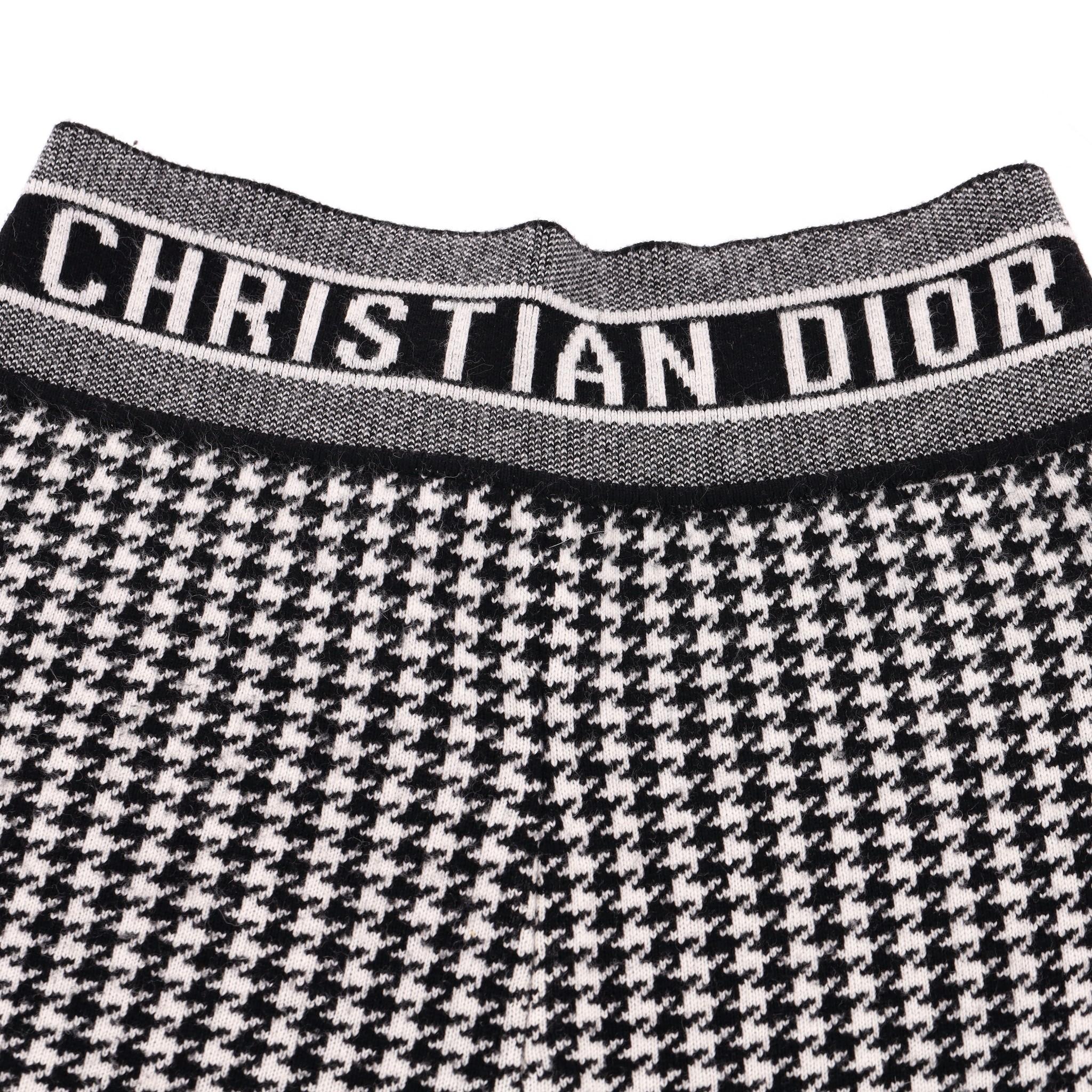 Women's Christian Dior Cashmere & Wool Houndstooth Trousers With Logo Waistband