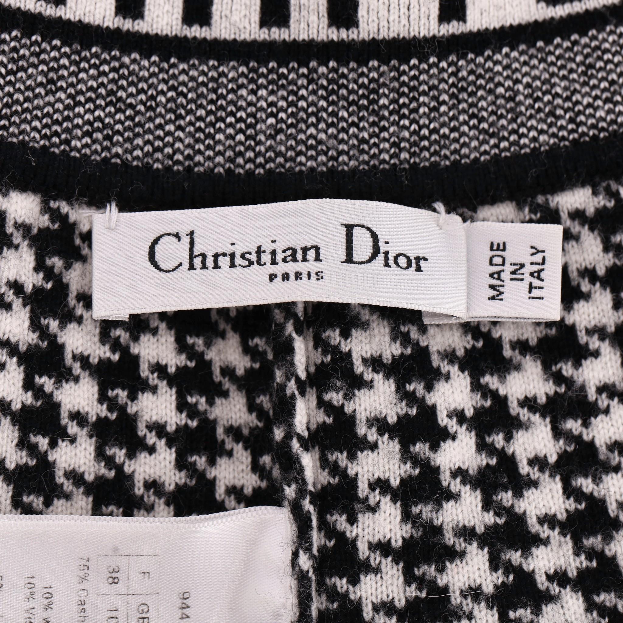 Christian Dior Cashmere & Wool Houndstooth Trousers With Logo Waistband 1
