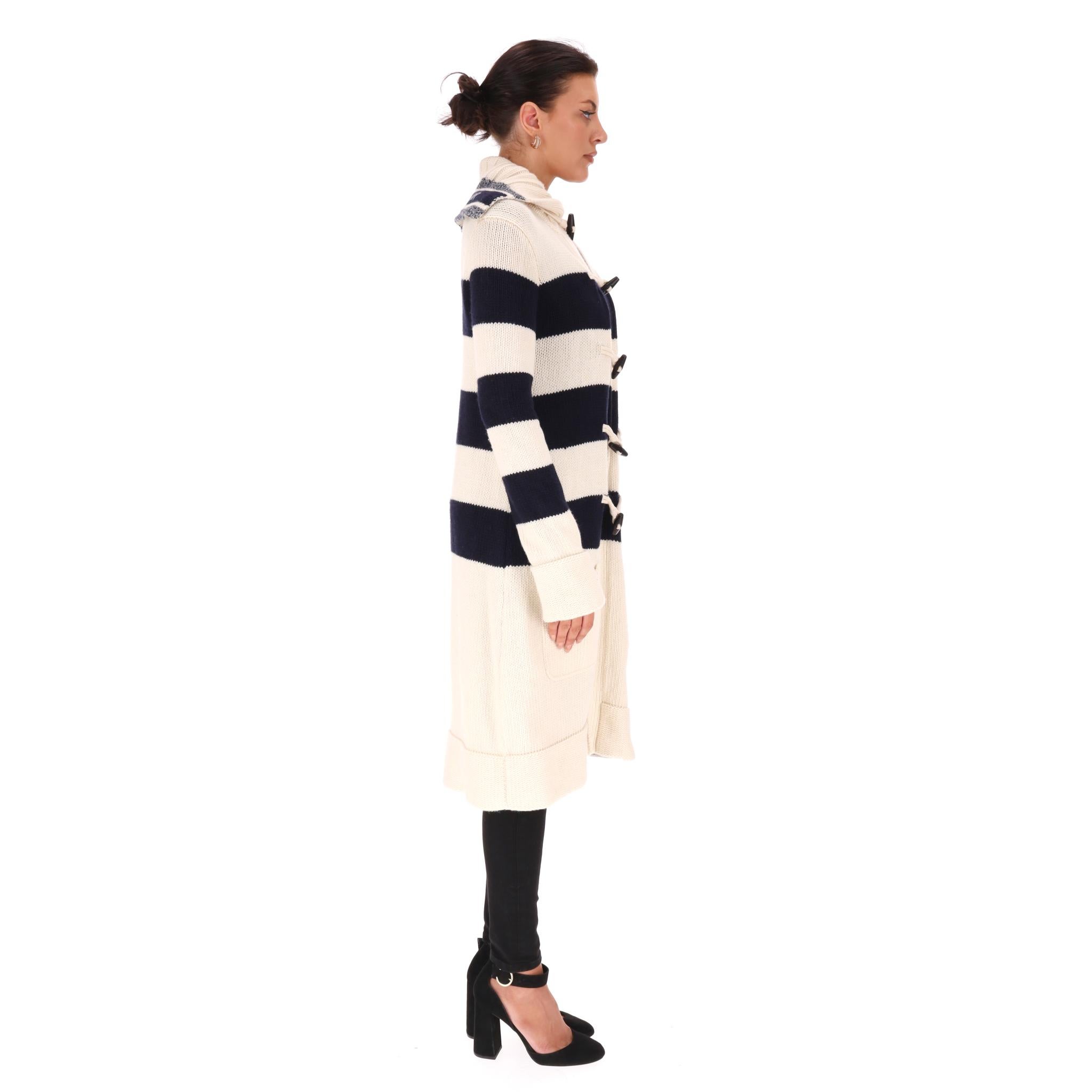 Christian Dior Kaschmir & Wolle Gestreifter Logo Cardi/Mantel (Beige) im Angebot