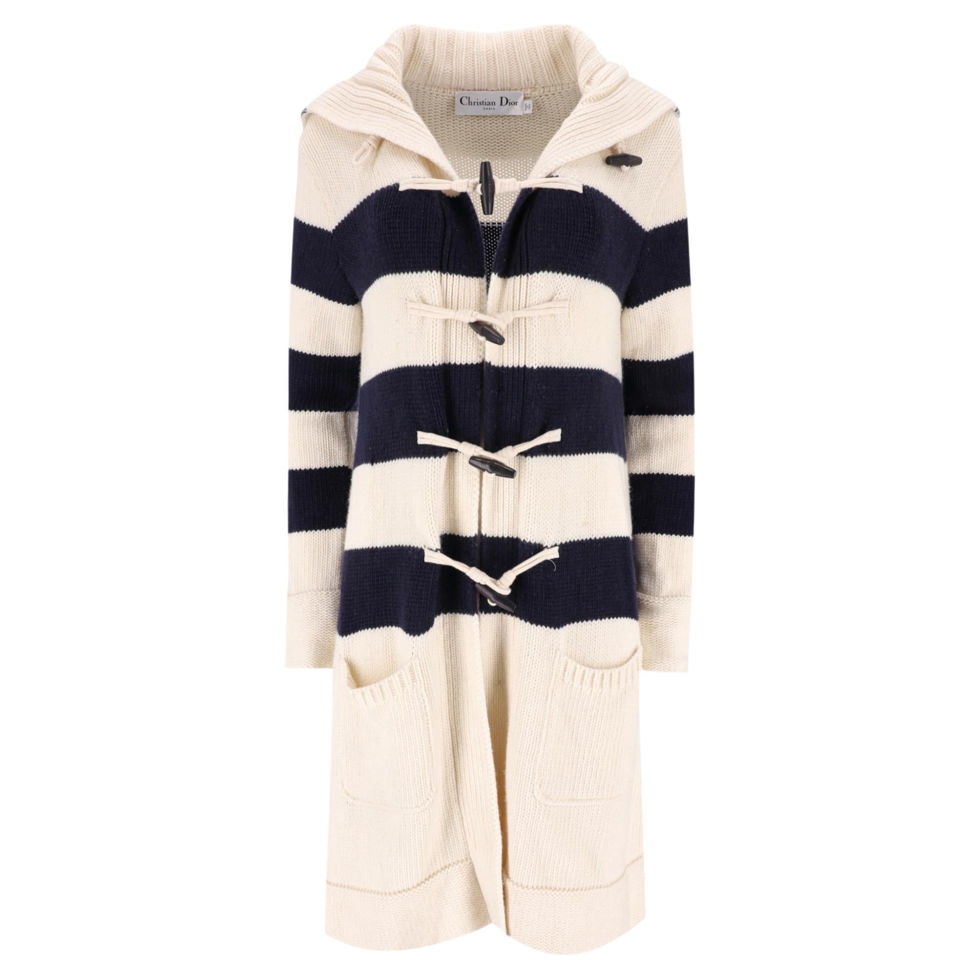 Christian Dior Kaschmir & Wolle Gestreifter Logo Cardi/Mantel im Angebot