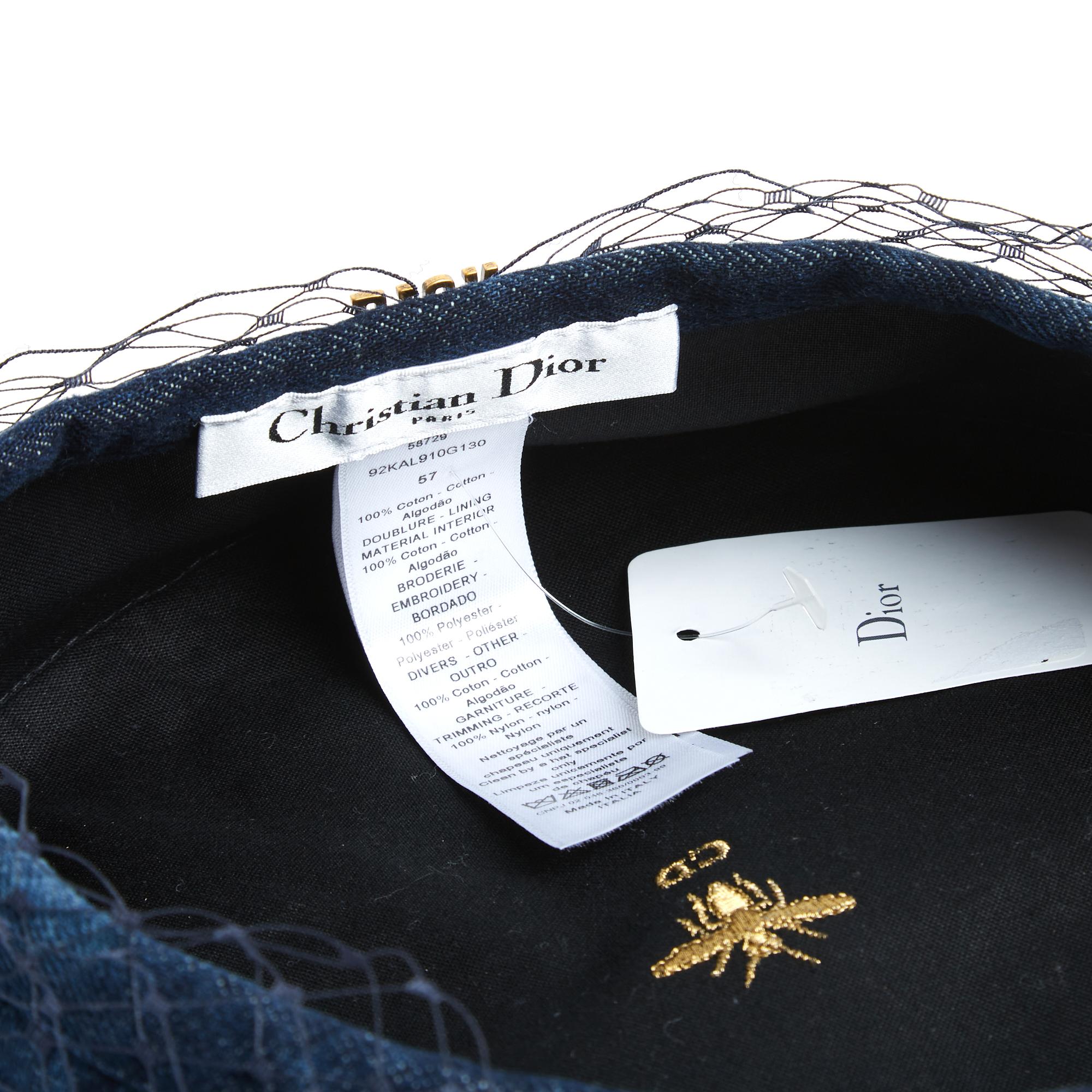 Christian Dior Casquette Arty KaleiDiorscope Printed Denim Beret Size 57 NWT 1