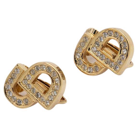 Christian Dior CD initial clip-on earrings, gold-plated metal For Sale