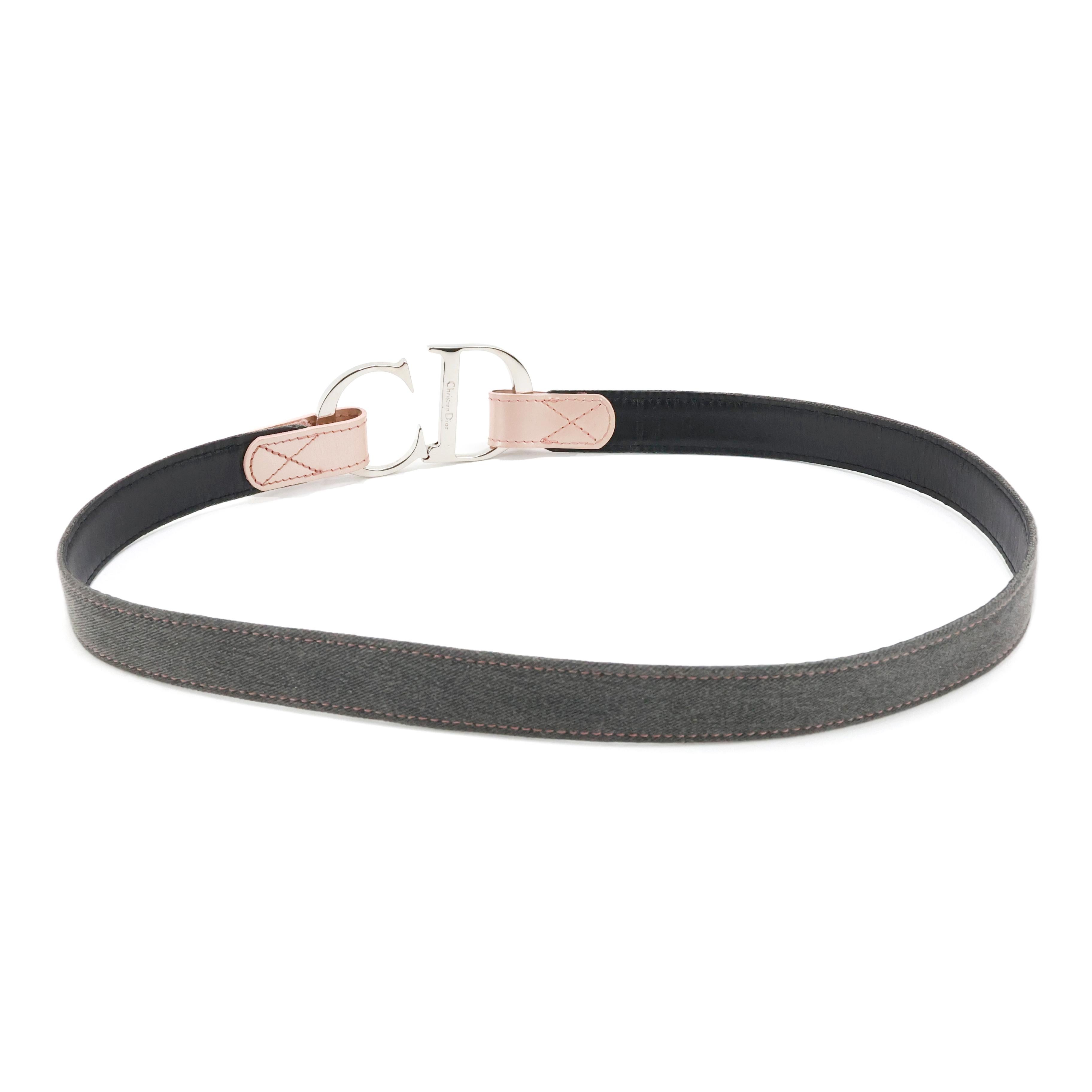 Christian Dior CD belt in grey denim and leather, silver hardware. Size 75cm.