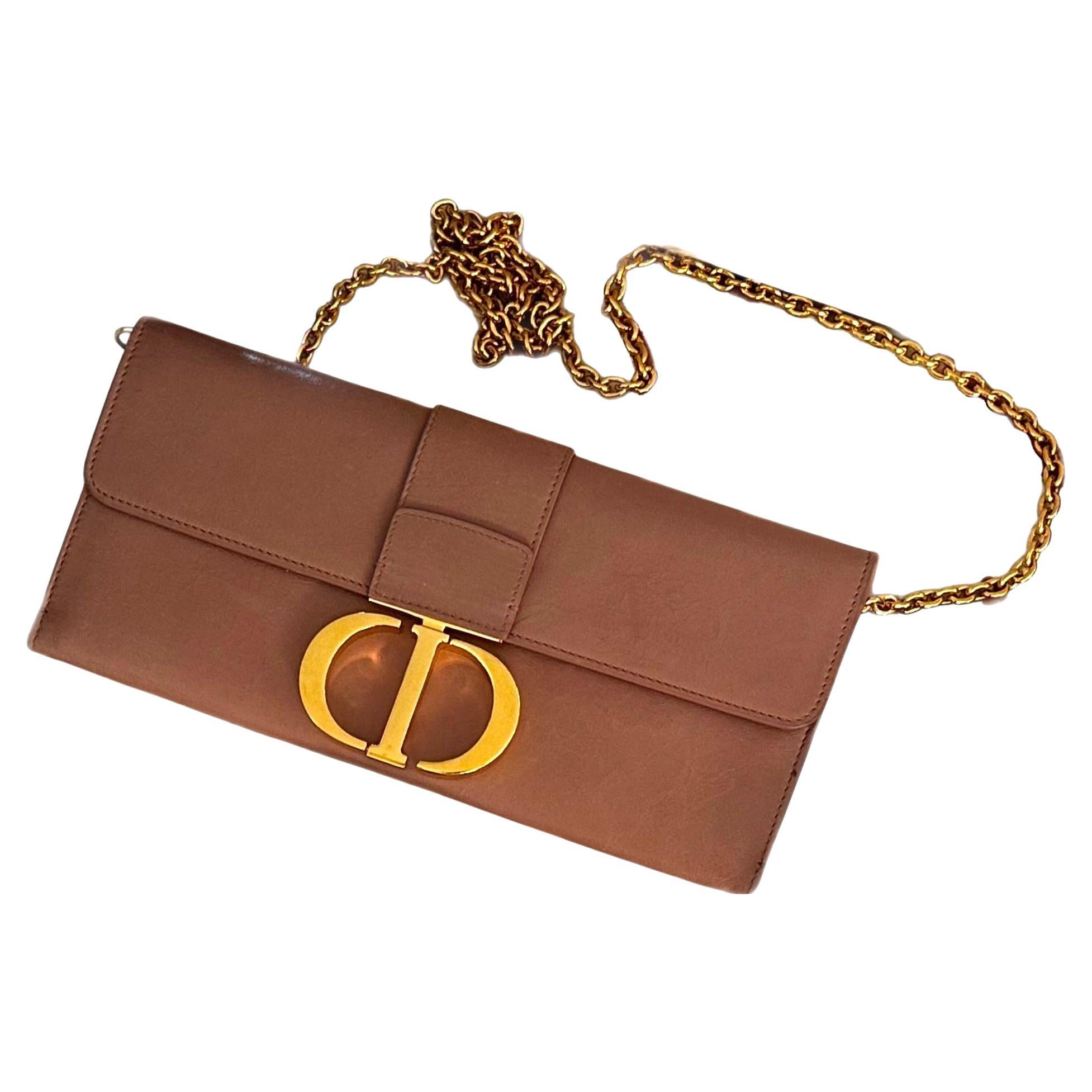 Christian Dior CD Logo Chain Wallet Bag Beige For Sale