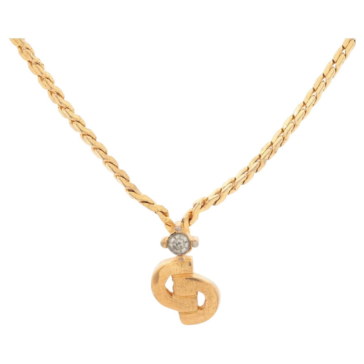 Christian Dior CD Logo Strass-Anhänger Halskette