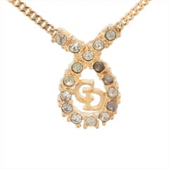 Christian Dior CD Logo Teardrop Rhinestone Pendant Necklace