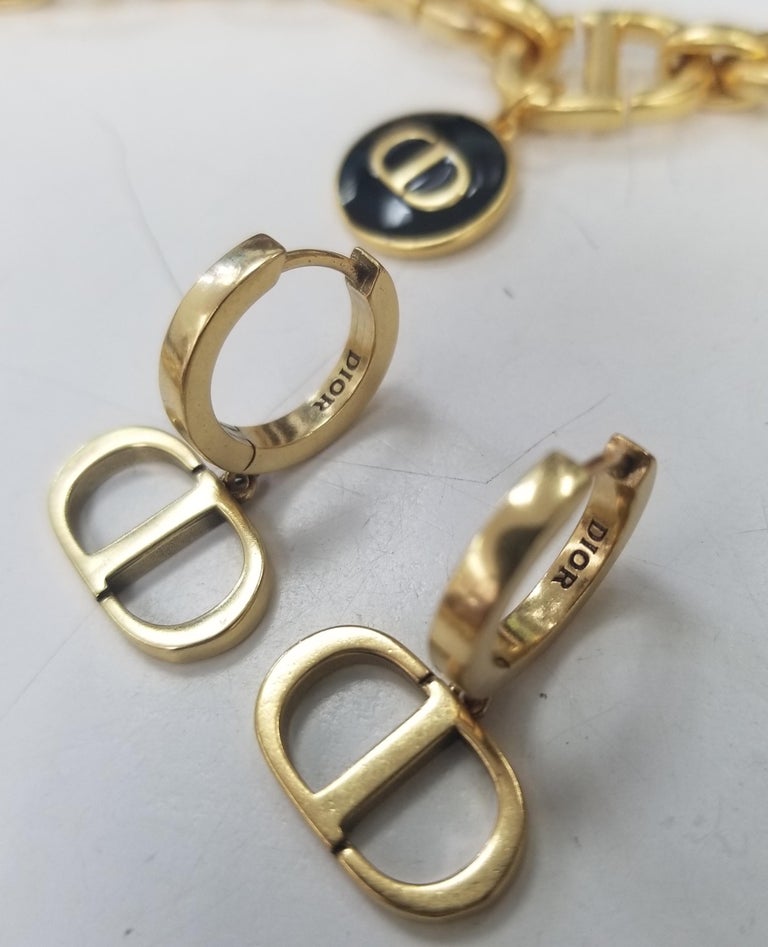 Christian Dior CD Necklace, Bracelet and Earring in Gold with Adjustable  Chain at 1stDibs