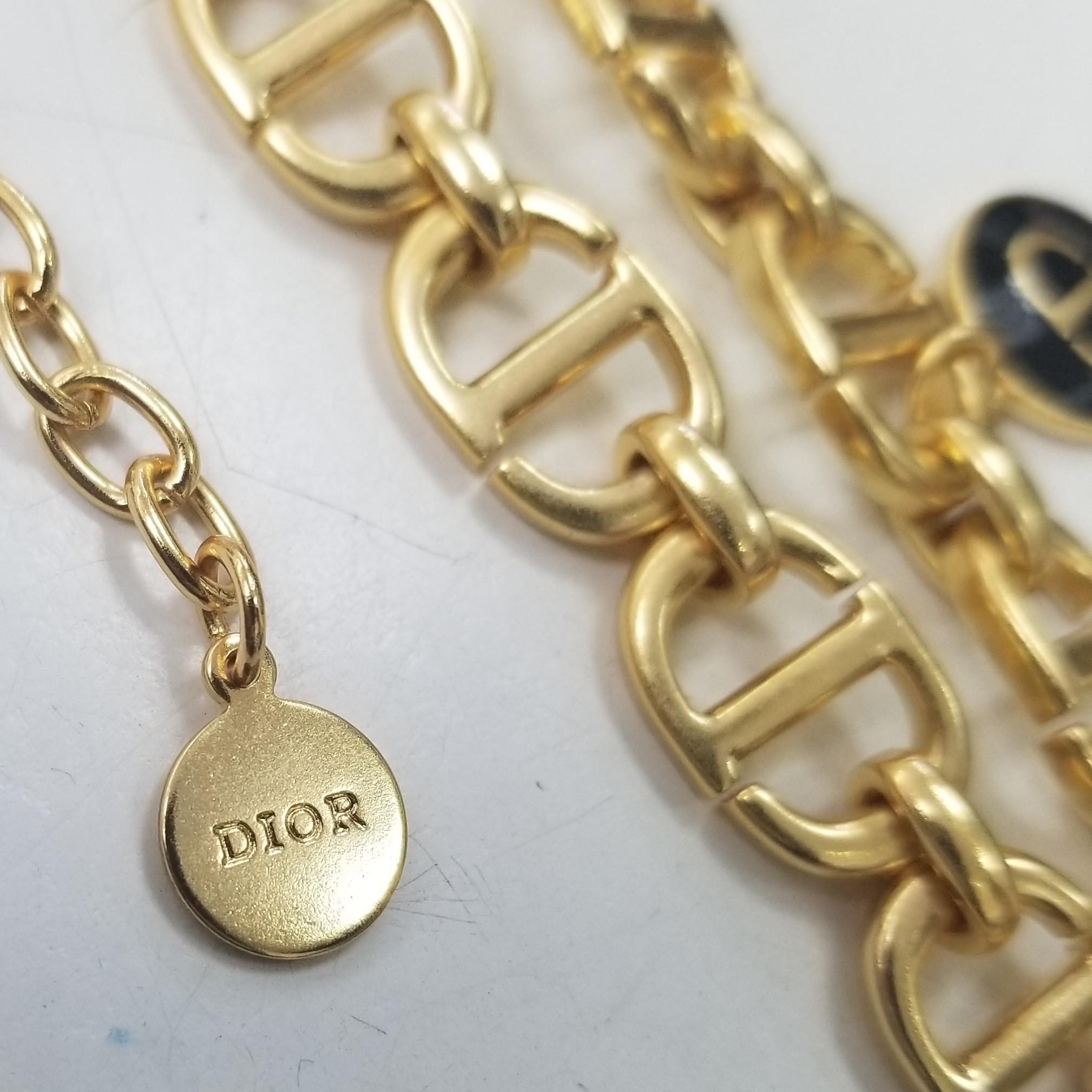 Modern Christian Dior CD Necklace, Bracelet and Earring in Gold with Adjustable Chain