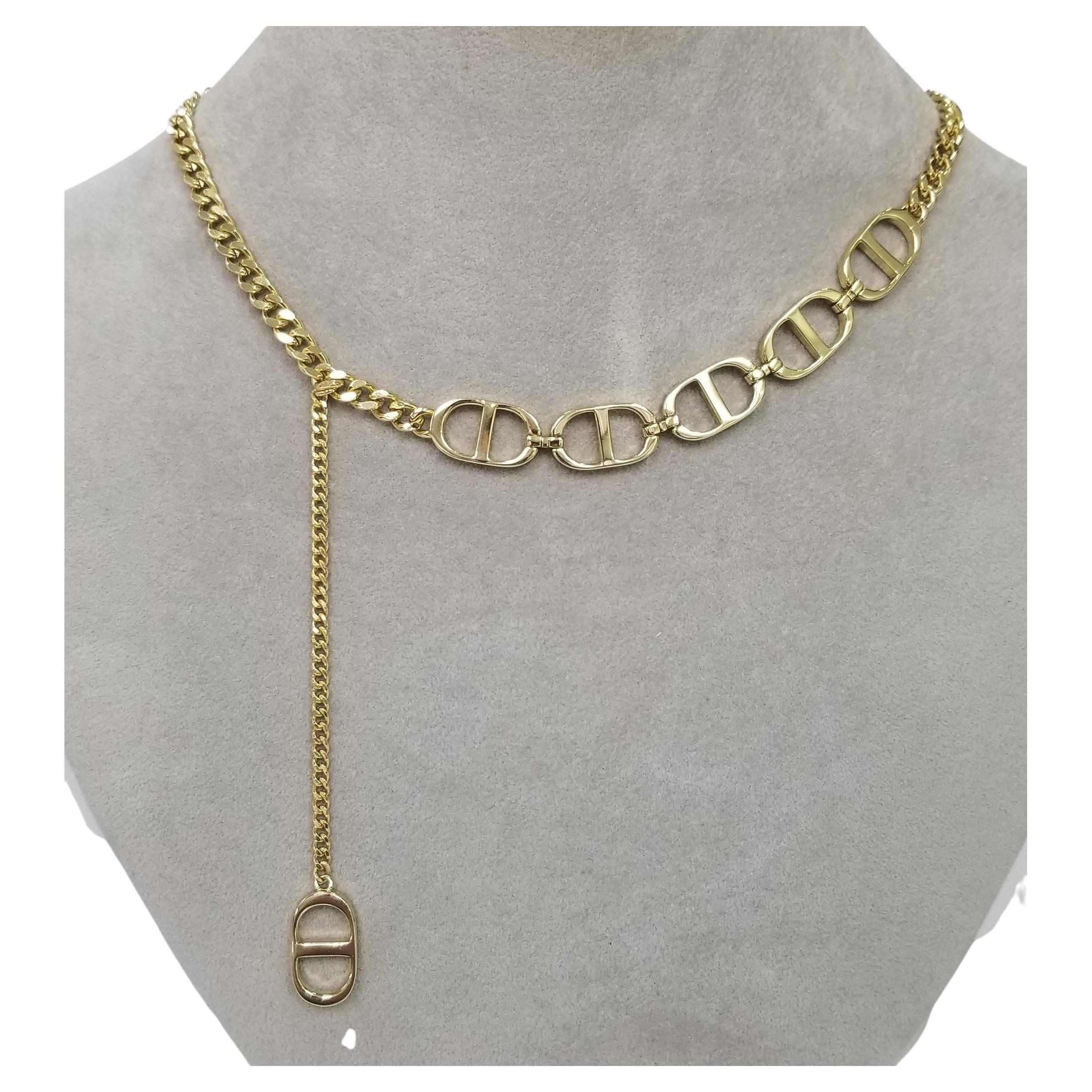 Christian Dior CD Necklace in Gold with Adjustable Chain