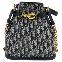 Christian Dior C'est Dior Bucket Bag Oblique Jacquard Blue Gold CD Lock