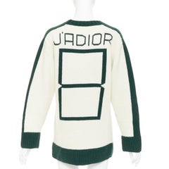 CHRISTIAN DIOR C'est Non cream green wool cashmere graphics sweater FR34 XS