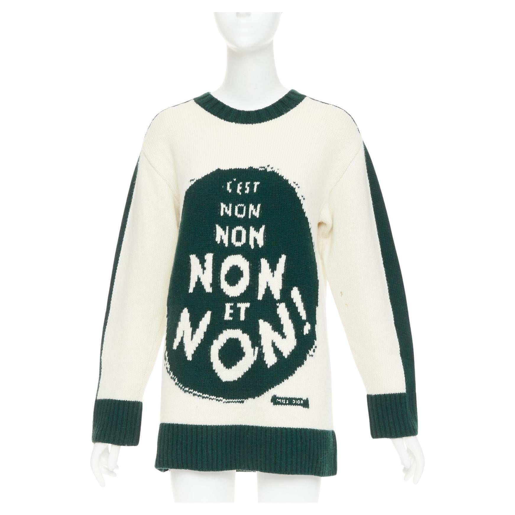 CHRISTIAN DIOR C'est Non cream green wool cashmere graphics sweater FR34 XS